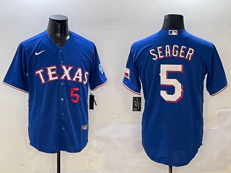 Men Texas Rangers 5 Seager Blue Game 2025 Nike MLB Jersey style 3